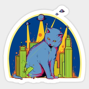 Giant Laser Cat From Space Attacks City Sticker